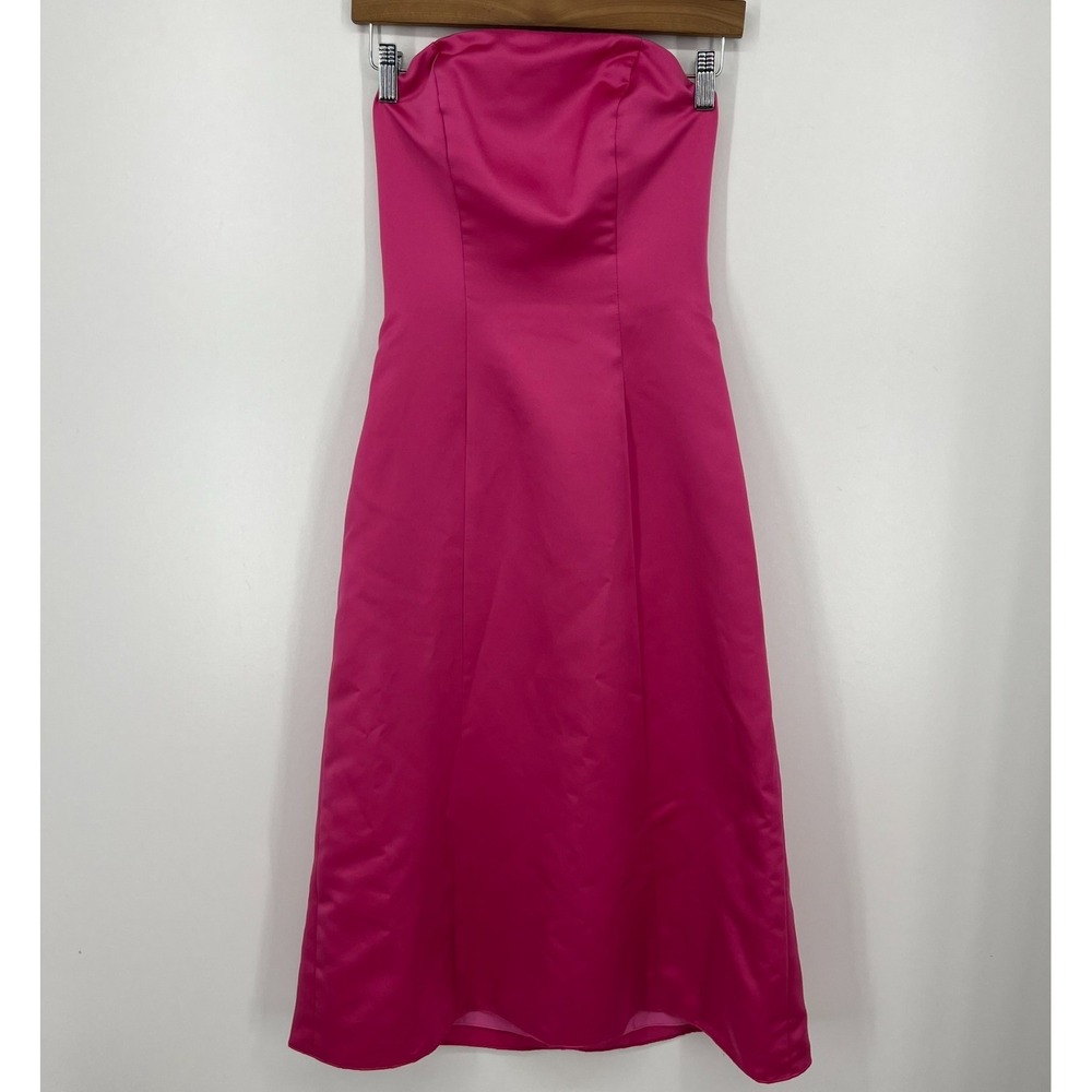 Forever Yours Dress Women's Size 1 Pink‎ Strapless Midi Solid Vtg 80s Satin